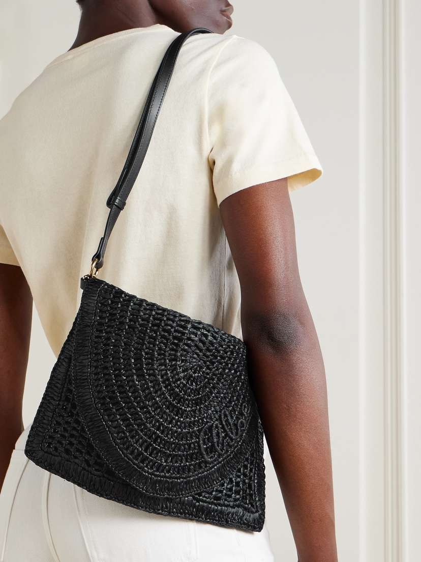 + Made For A Woman The Summer Banana Leather-trimmed Raffia Shoulder Bag | Image | 1