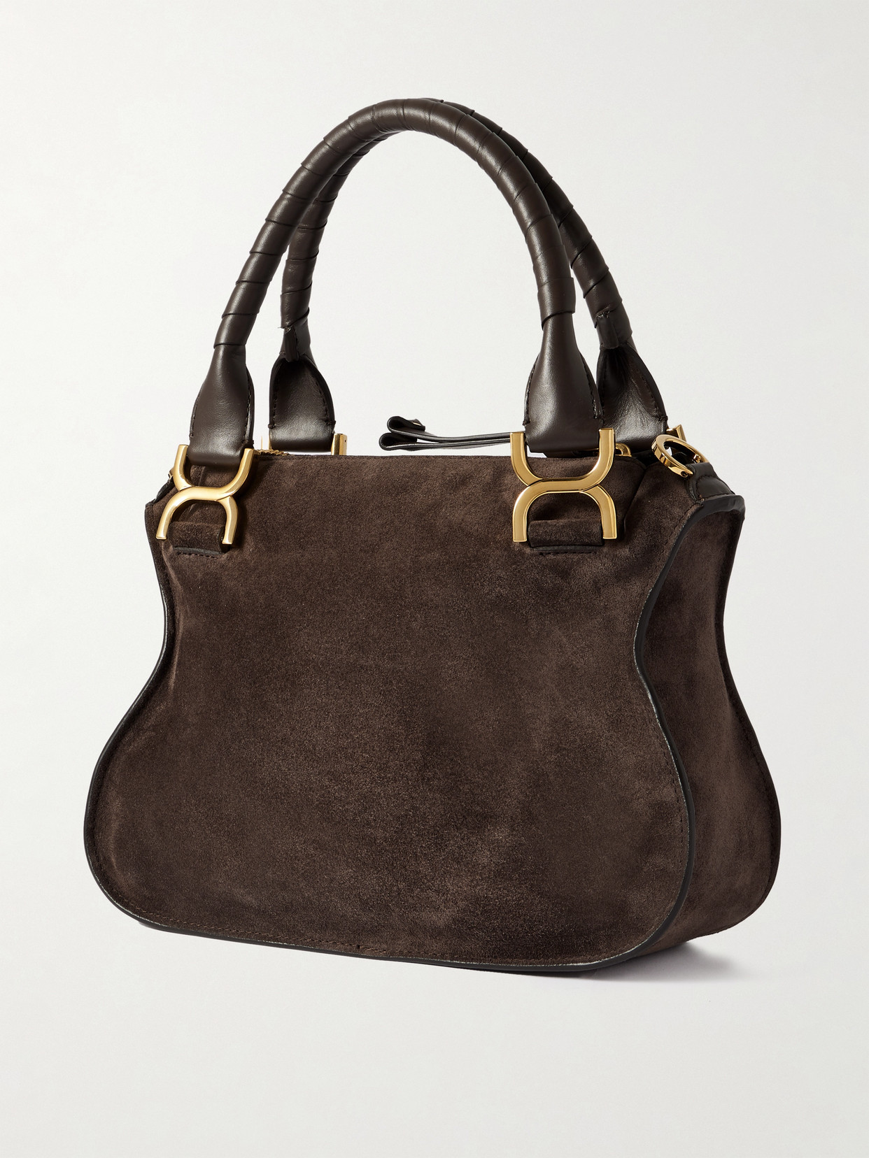 Chloé Marcie Small Leather-trimmed Suede Shoulder Bag In Brown