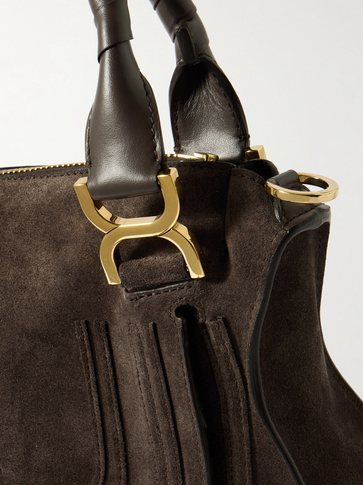 Chloé Marcie Small Leather-trimmed Suede Shoulder Bag In Brown