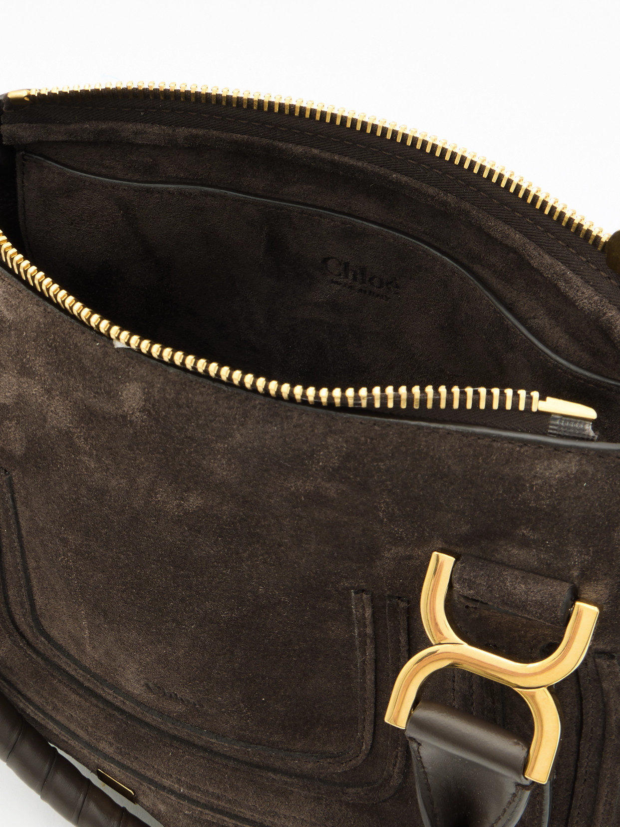 Chloé Marcie Small Leather-trimmed Suede Shoulder Bag In Brown