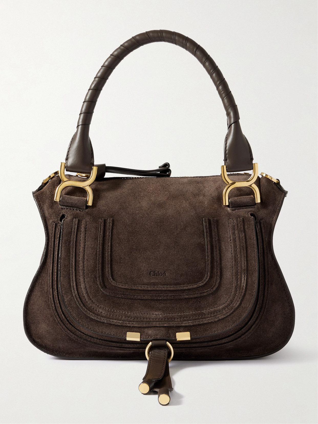 Chloé Marcie Small Leather-trimmed Suede Shoulder Bag In Brown