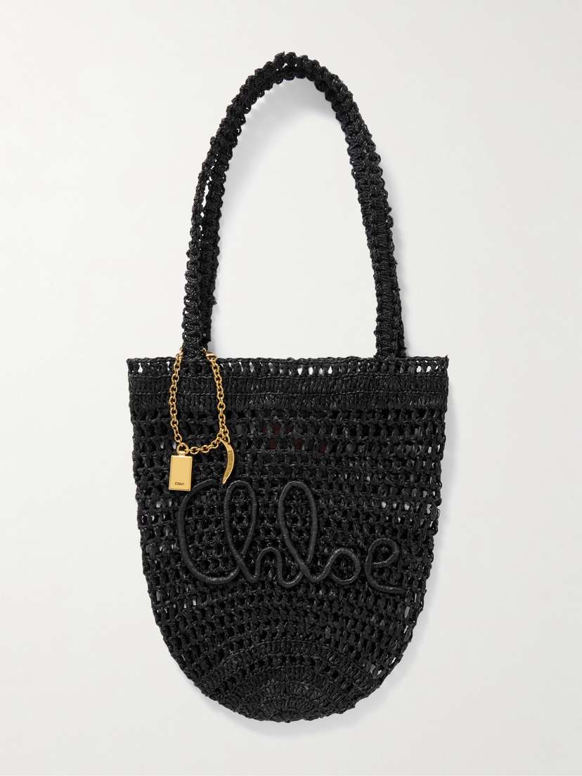 Chloé Summer Banana Embellished Embroidered Raffia Tote