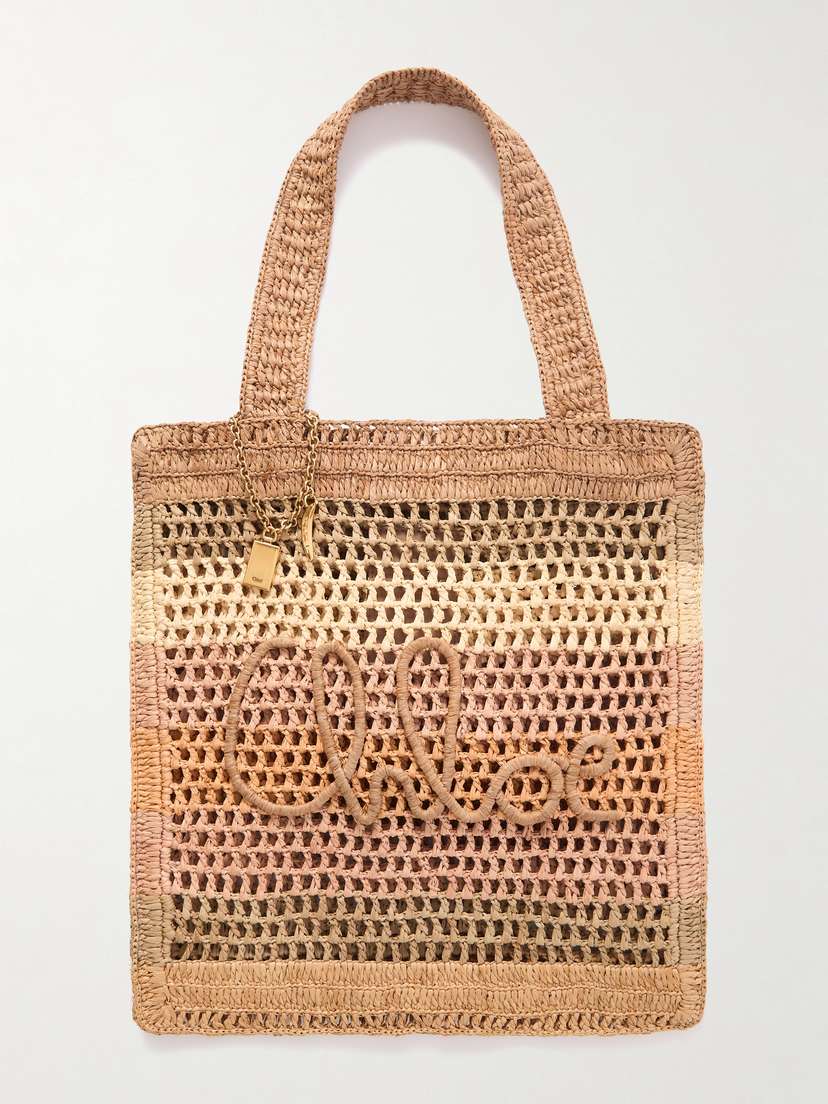 Chloé Summer Banana Embellished Striped Raffia Tote