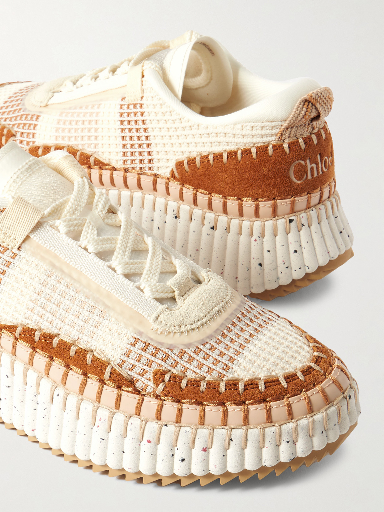 Chloé Nama Embroidered Suede And Recycled-mesh Sneakers