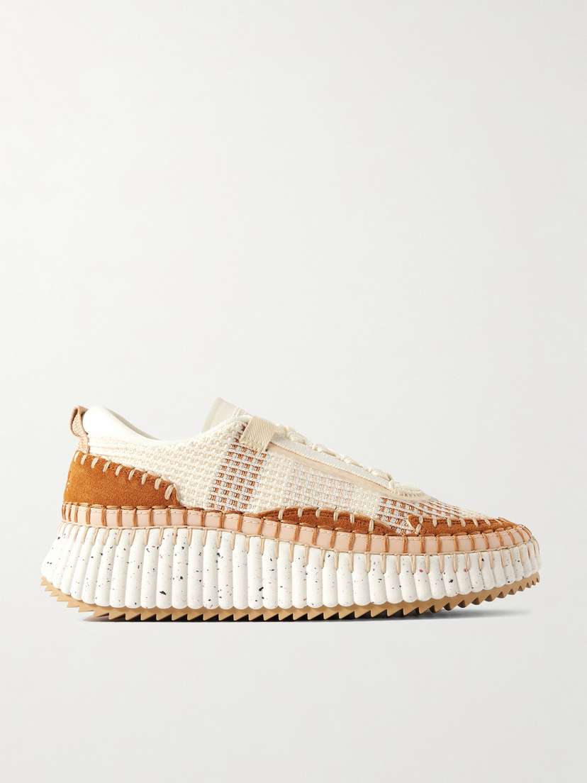 Chloé Nama Embroidered Suede And Recycled-mesh Sneakers