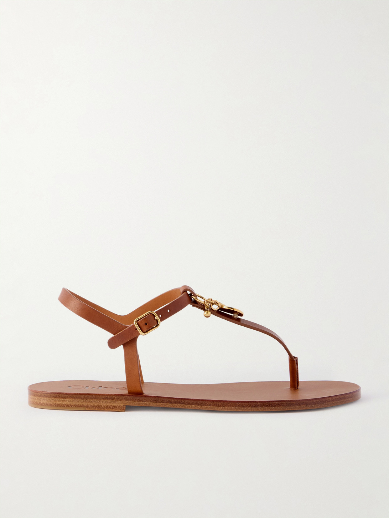 Chloé Charms Embellished Leather Sandals In Brown