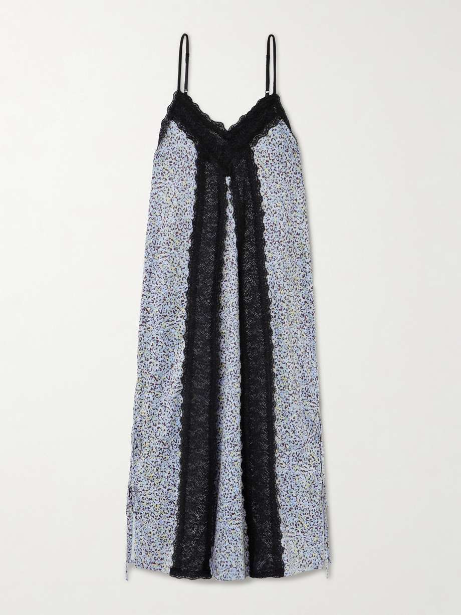 sunita tie-detailed lace-trimmed leopard-print stretch-satin maxi dress