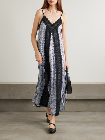 Kika Vargas Sunita tie-detailed lace-trimmed leopard-print stretch-satin maxi dress