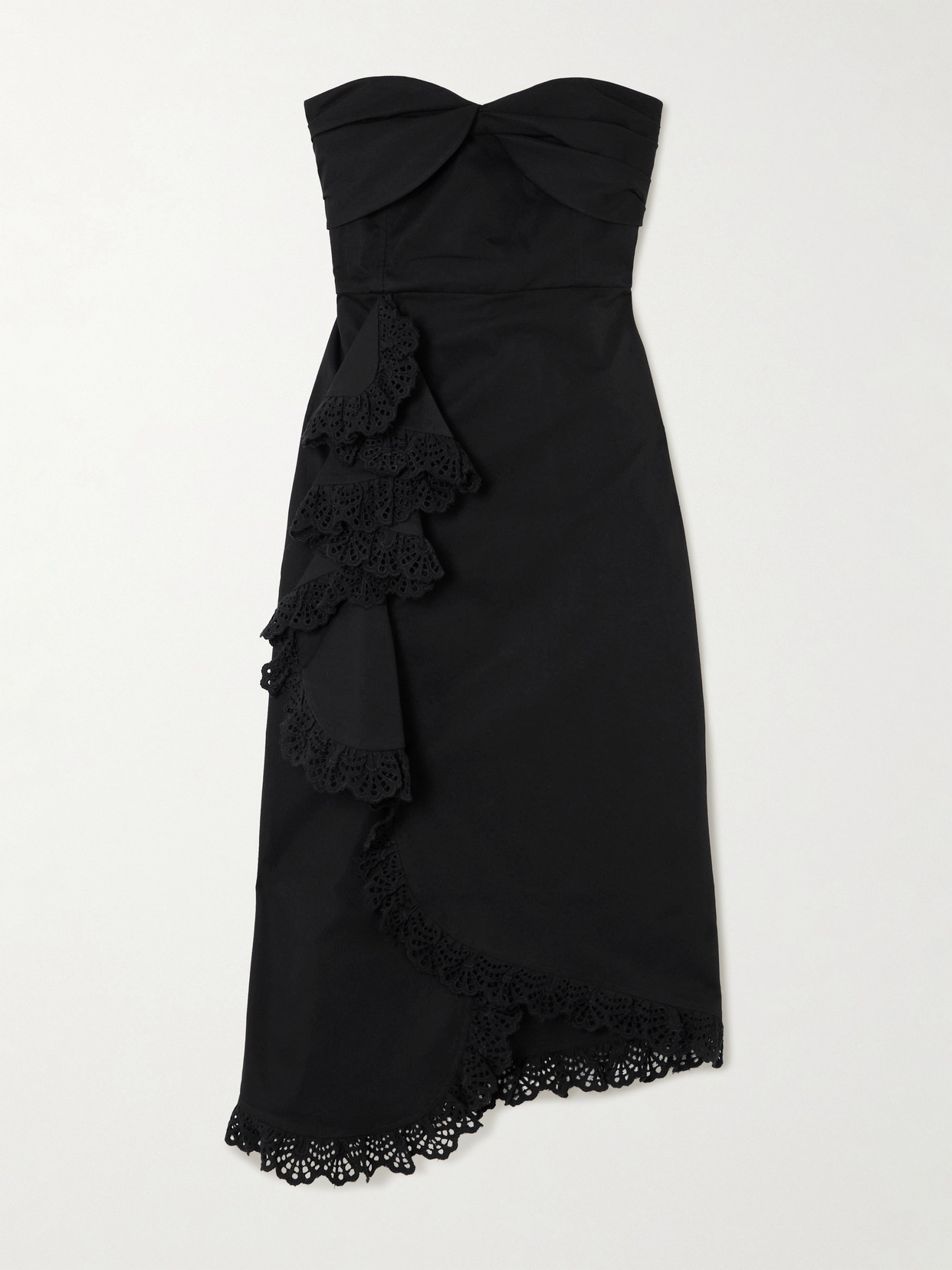 Kika Vargas Tara Strapless Broderie Anglaise-trimmed Twill Midi Dress In Black
