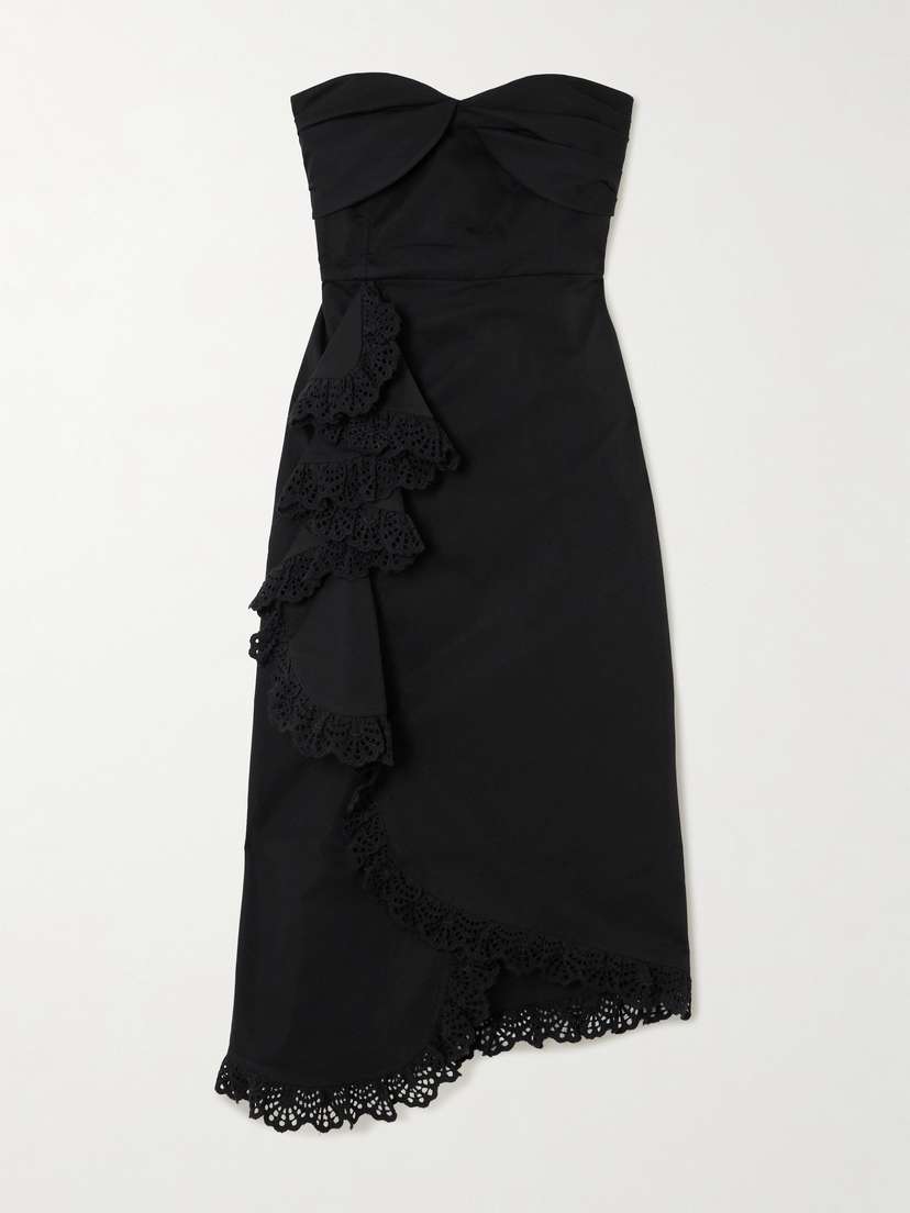 Kika Vargas Tara Strapless Broderie Anglaise-trimmed Twill Midi Dress