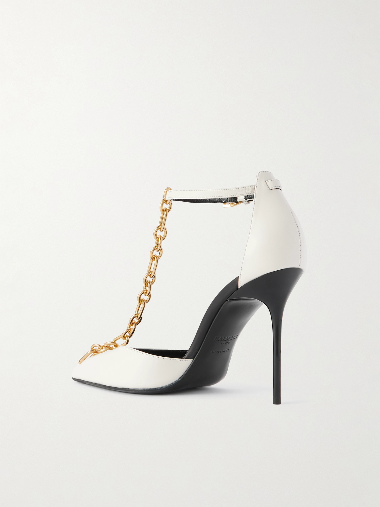Balmain Chain-embellished Leather Pumps In White