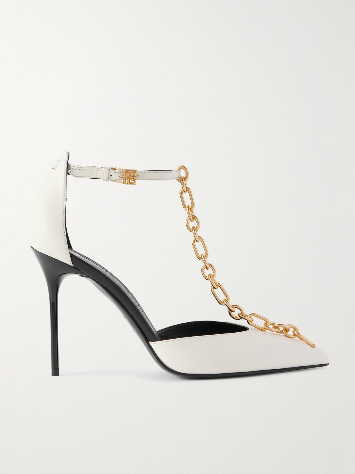 Balmain Chain-embellished Leather Pumps In White