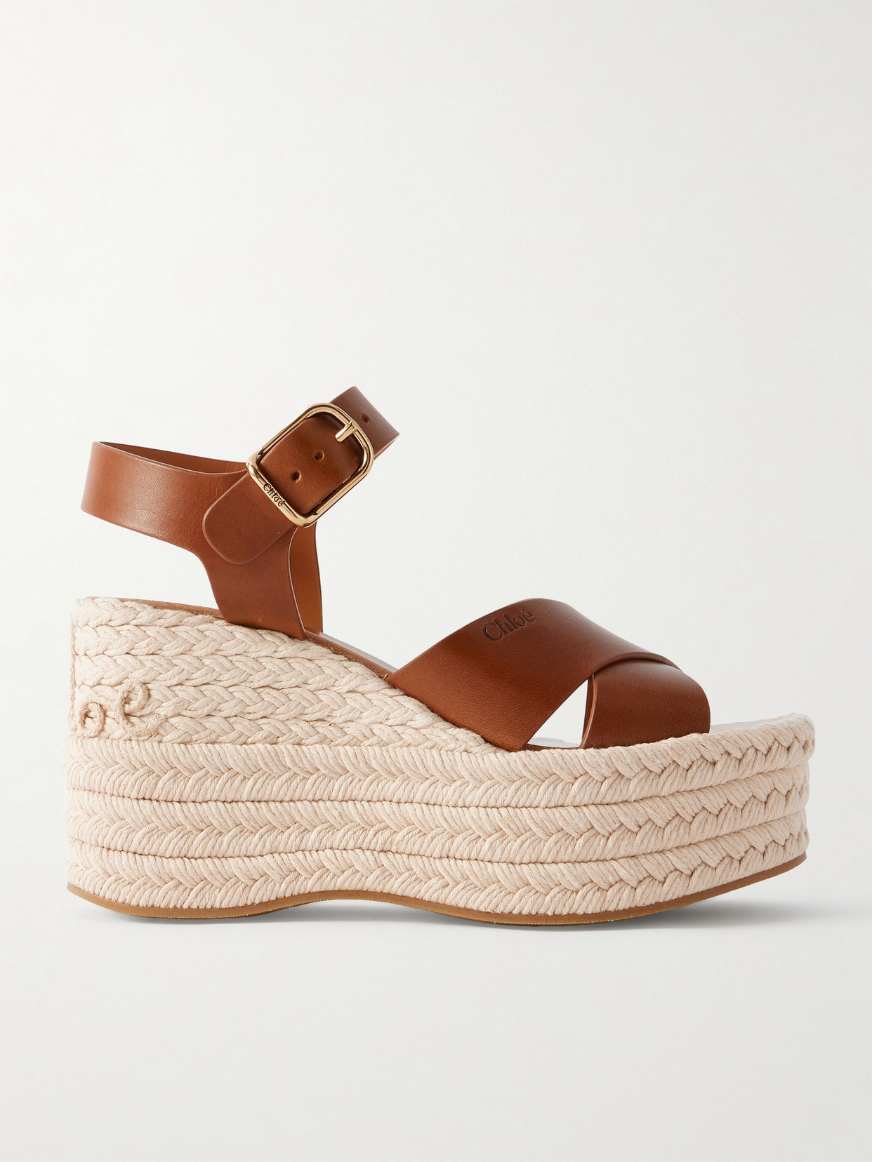 Chloé Isla Leather Platform Wedge Sandals In Brown