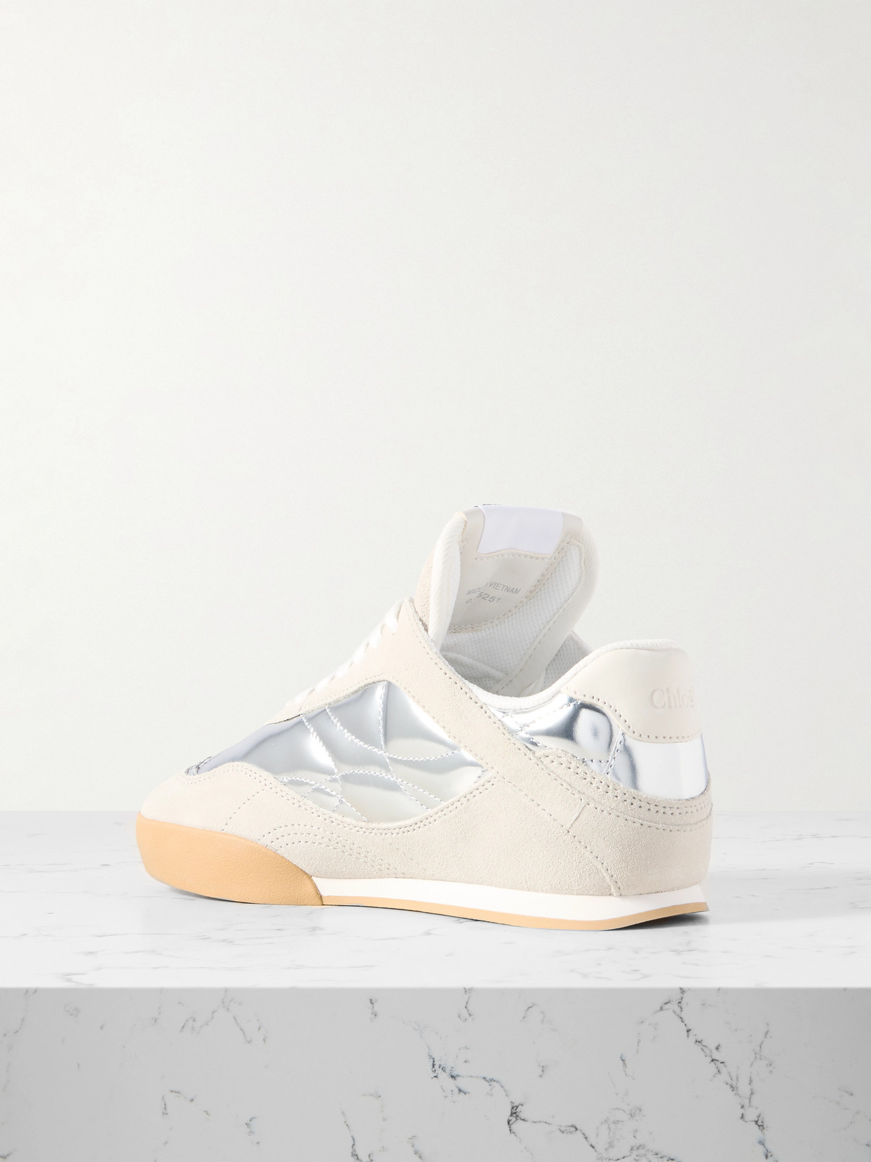 Chloé Kick Suede And Metallic Leather Sneakers In Silver