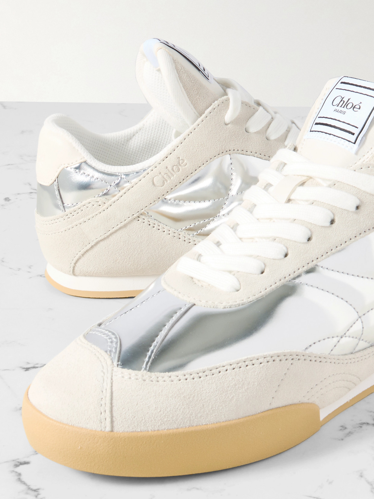 Chloé Kick Suede And Metallic Leather Sneakers In Silver