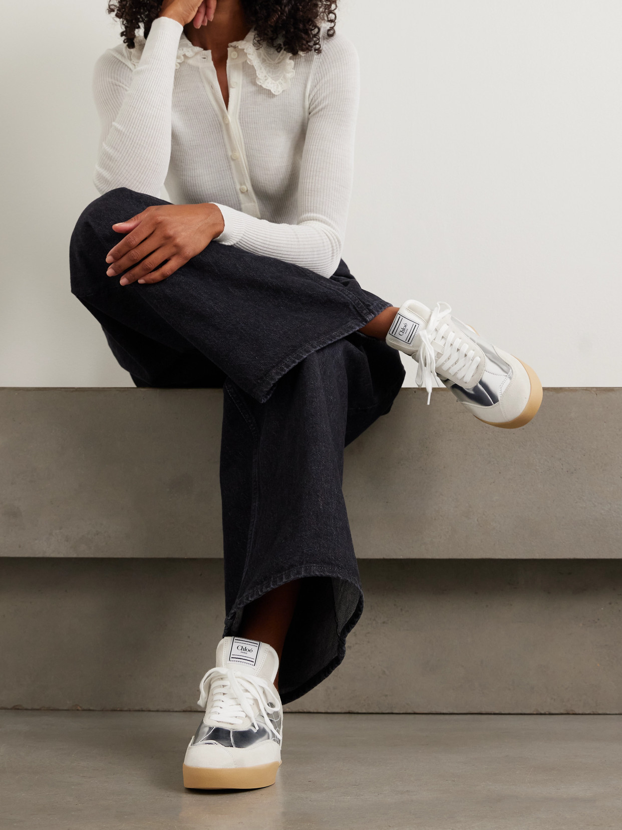 Chloé Kick Suede And Metallic Leather Sneakers In Silver