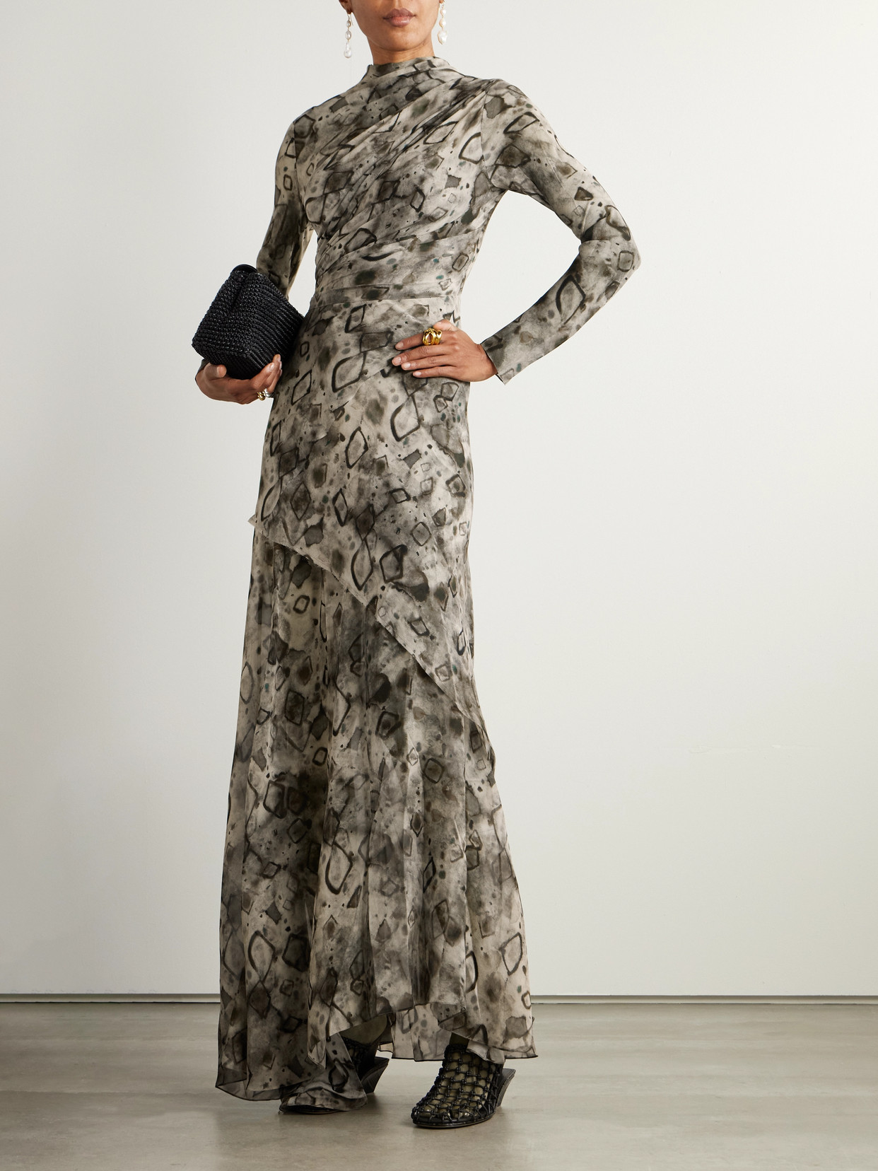 Cortana Meena Printed Silk-georgette Wrap Jacket In Brown