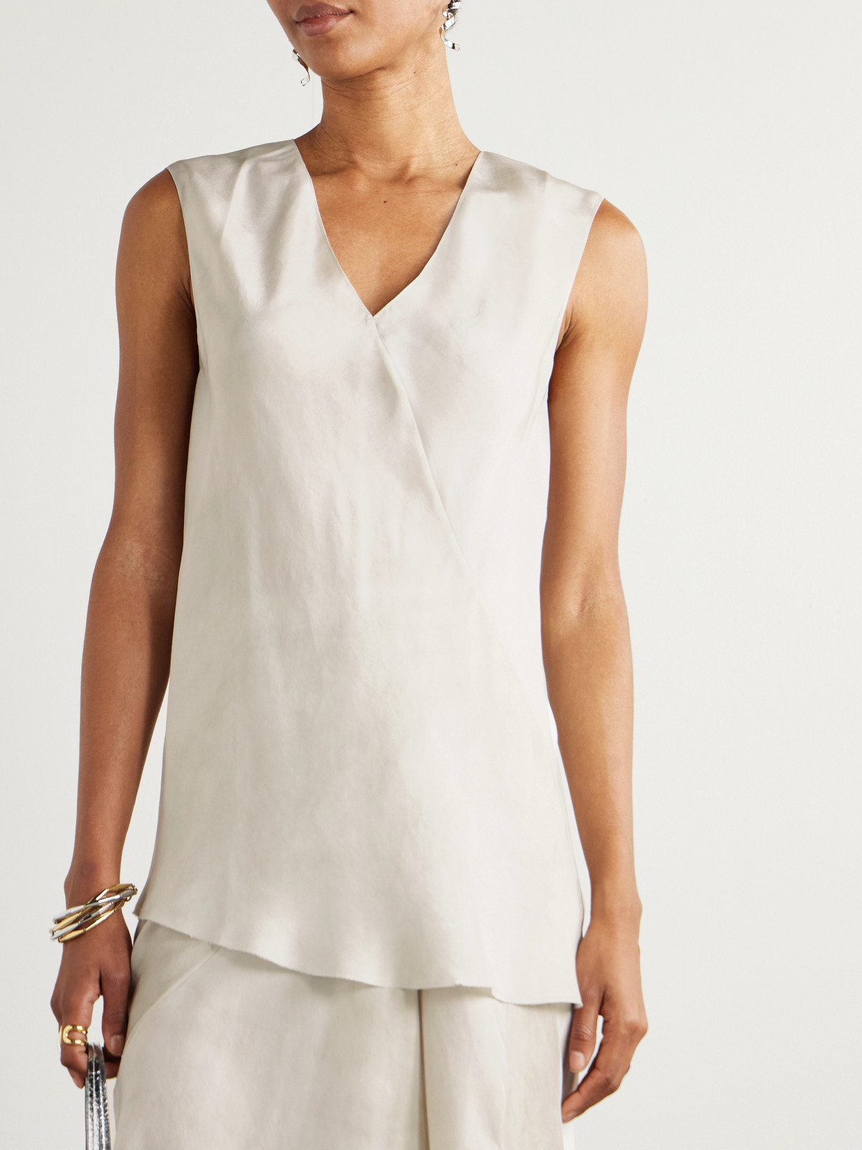 Cortana Dali Asymmetric Silk-voile Top In Neutral