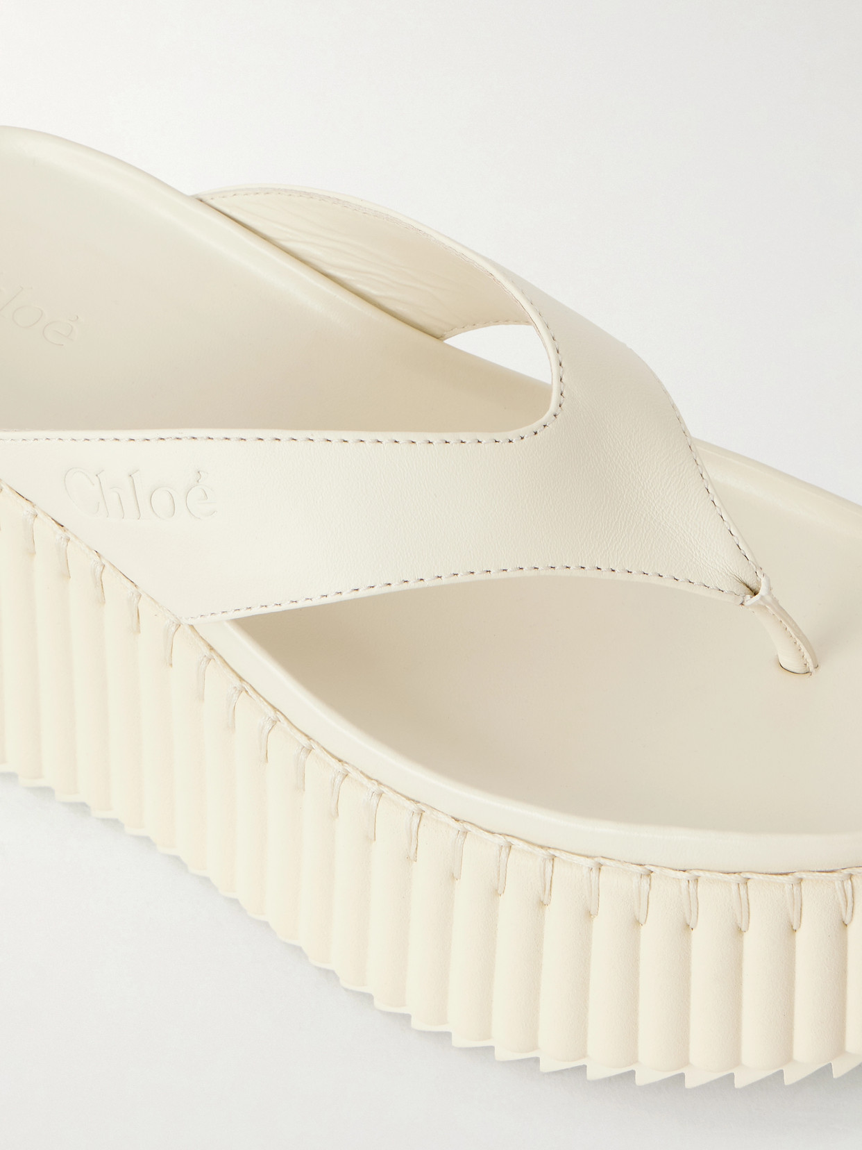 Chloé Leather Nama Platform Thong Sandals 50 In White