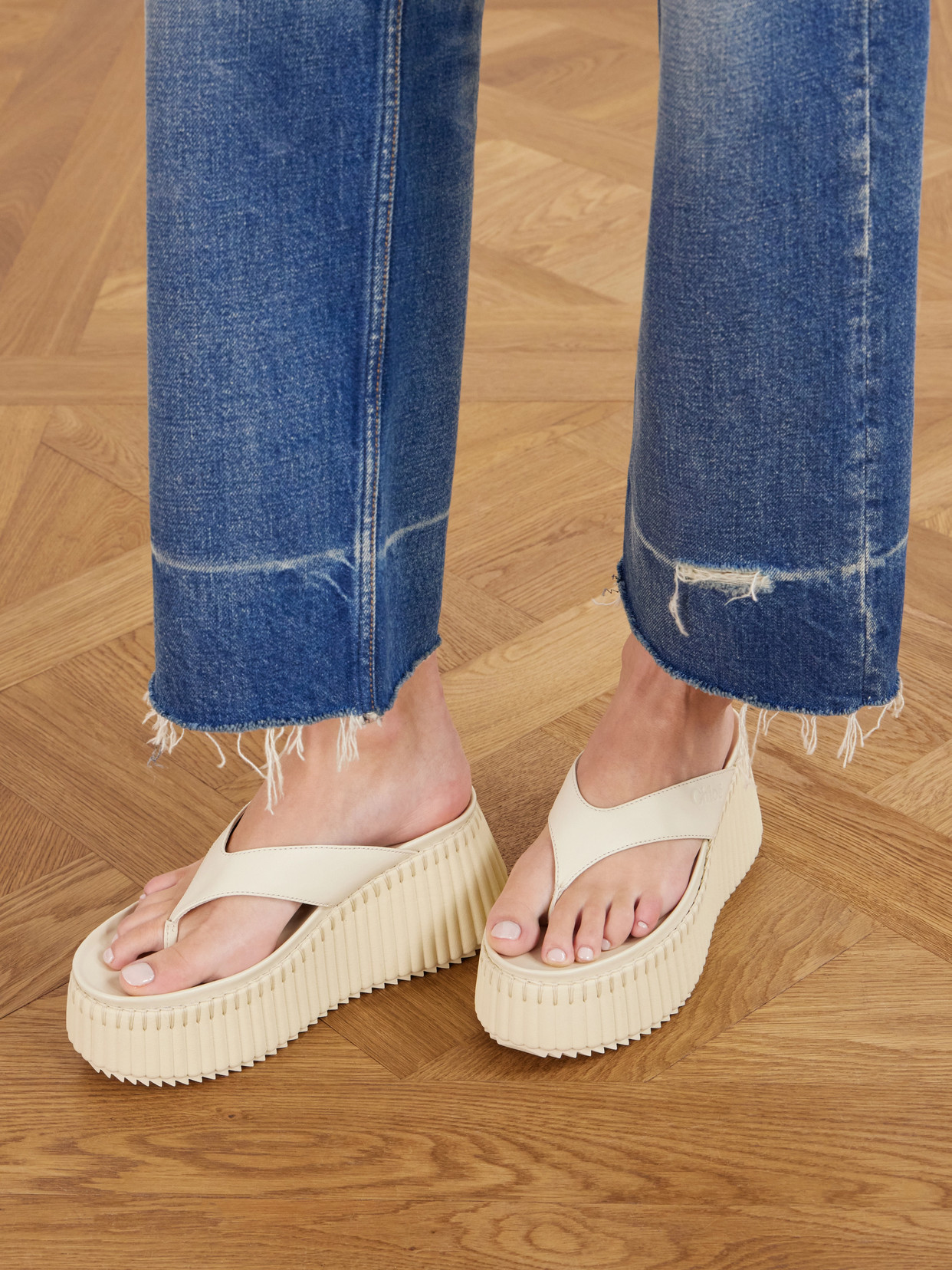 Chloé Leather Nama Platform Thong Sandals 50 In White