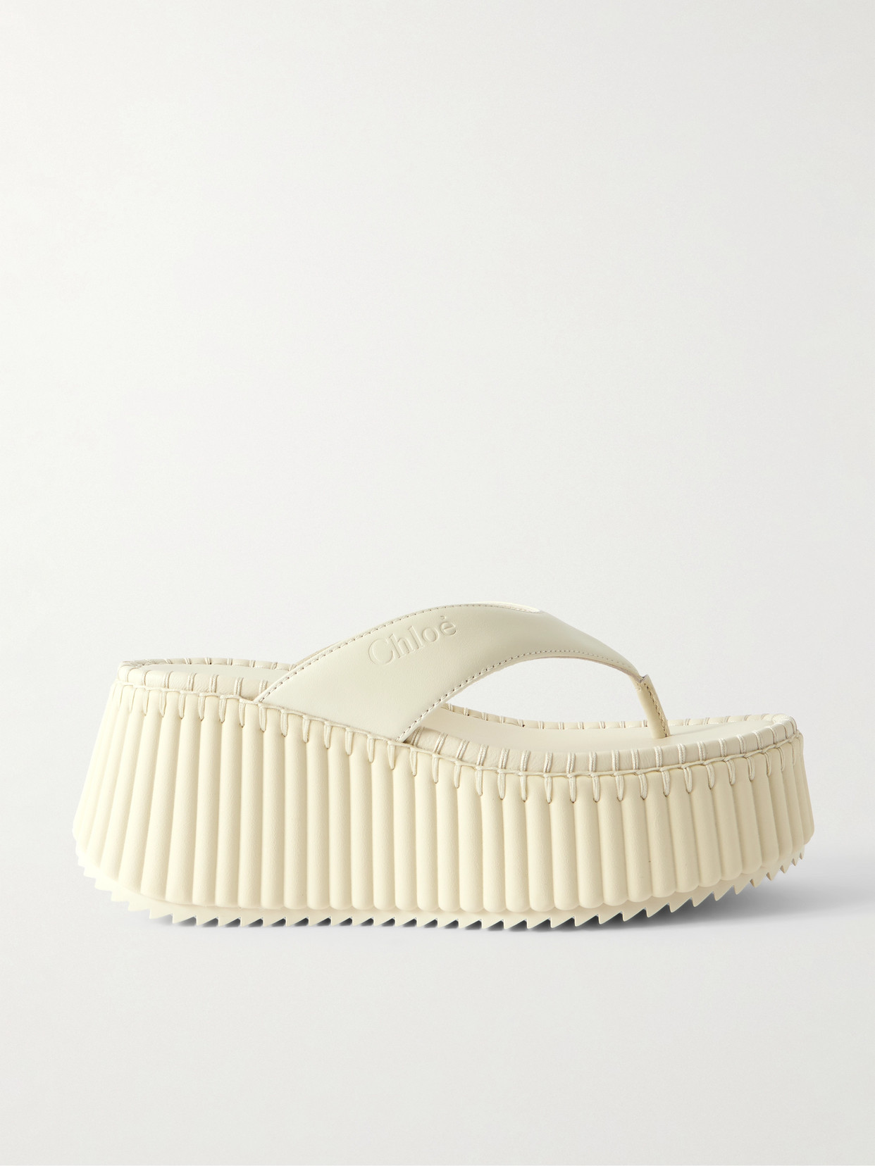Chloé Nama Leather Platform Flip Flops In White