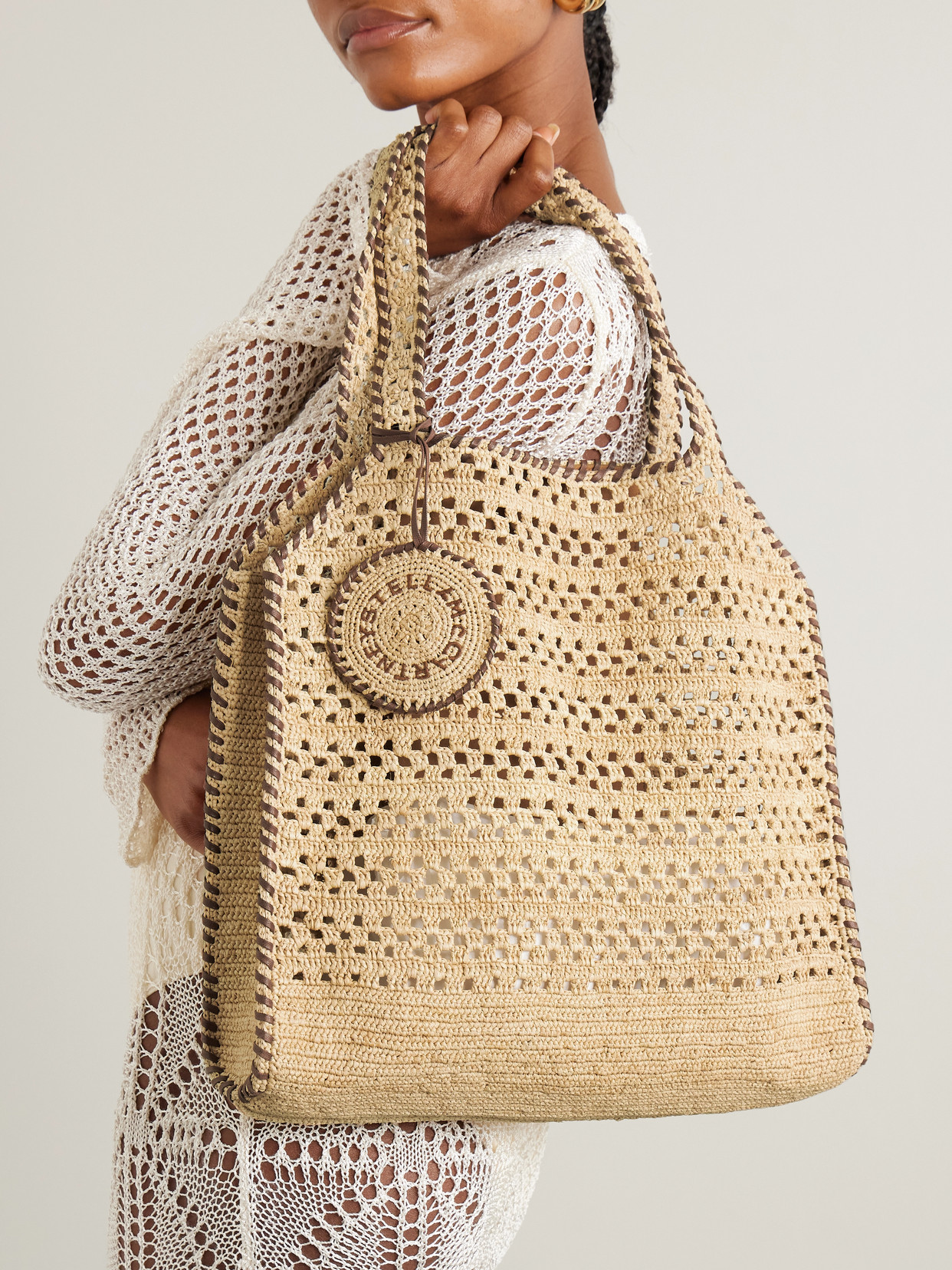 Stella Mccartney Falabella Whipstitched Raffia Tote