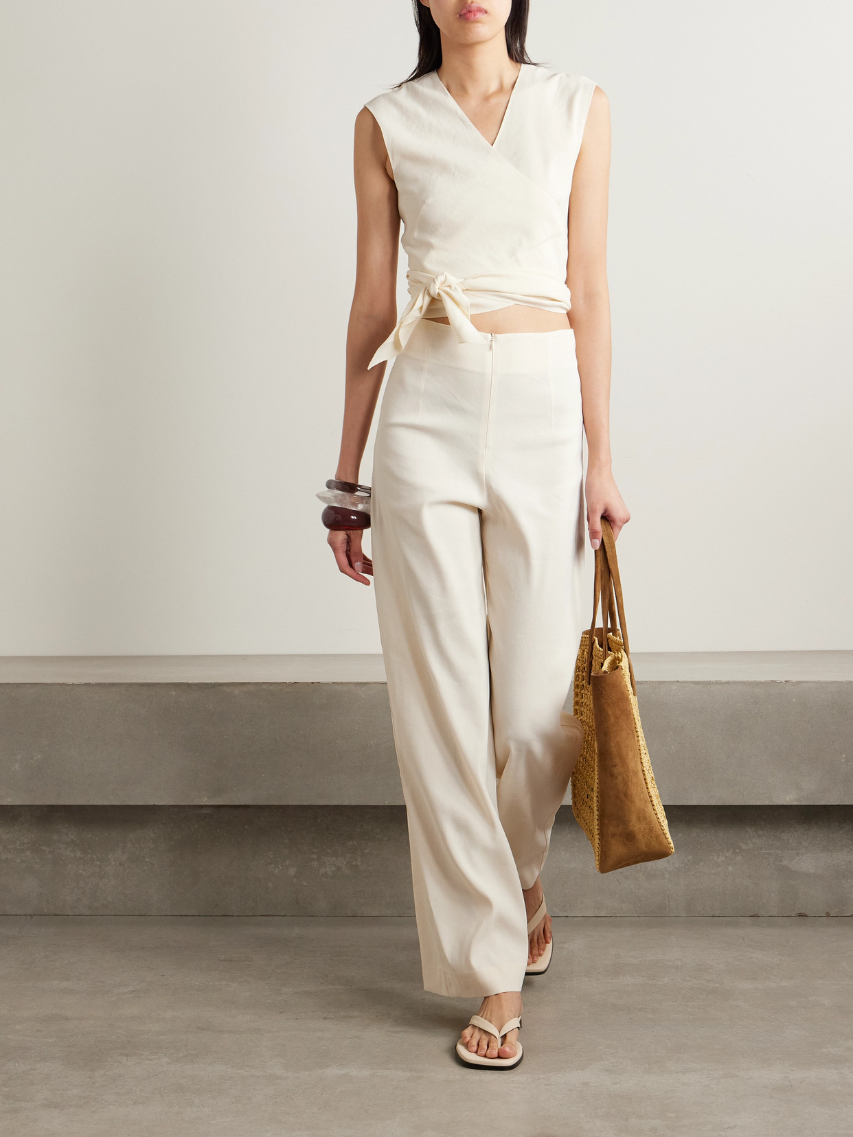 Cortana Asa Linen-blend Crepe Straight-leg Pants