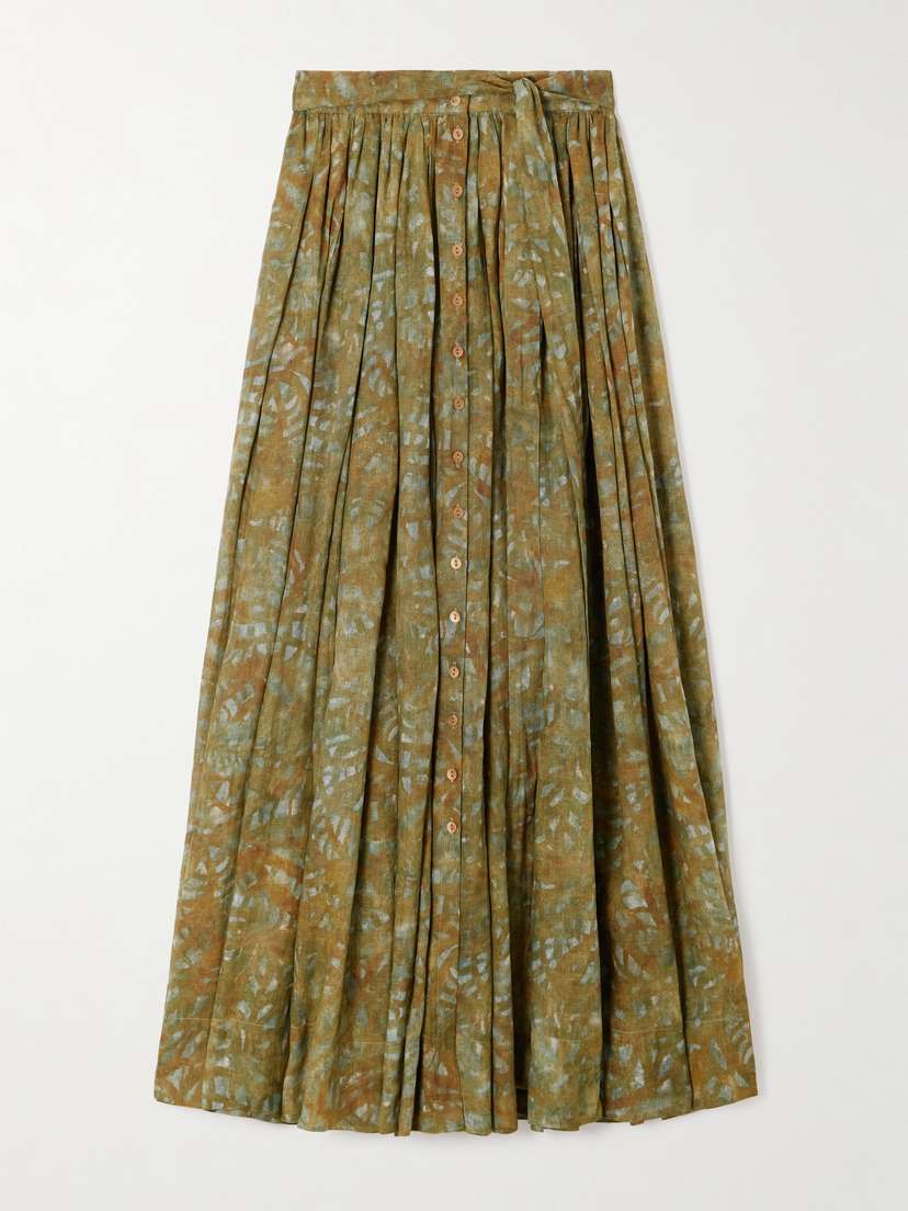 Cortana Lil Pleated Printed Ramie Maxi Skirt