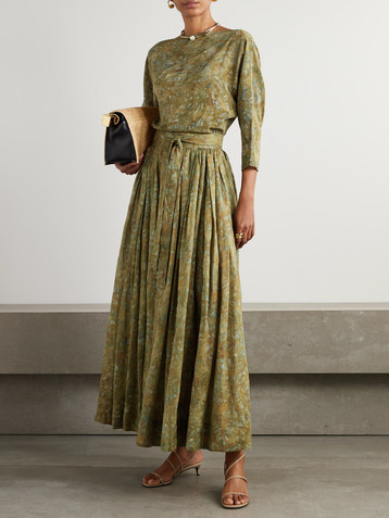 Cortana Lil pleated printed ramie maxi skirt