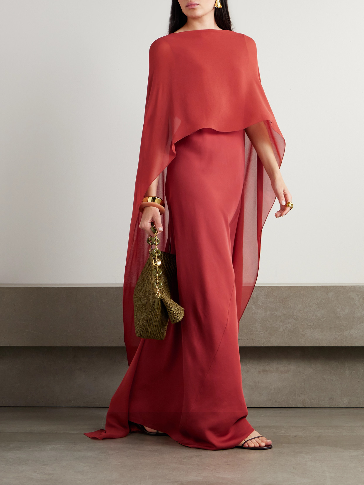 Cortana Luana Convertible Cape-effect Silk-chiffon Maxi Dress