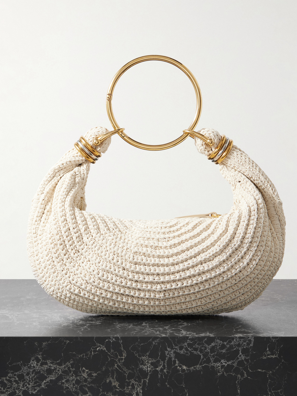 Chloé Bracelet Small Embellished Crocheted Shoulder Bag In White