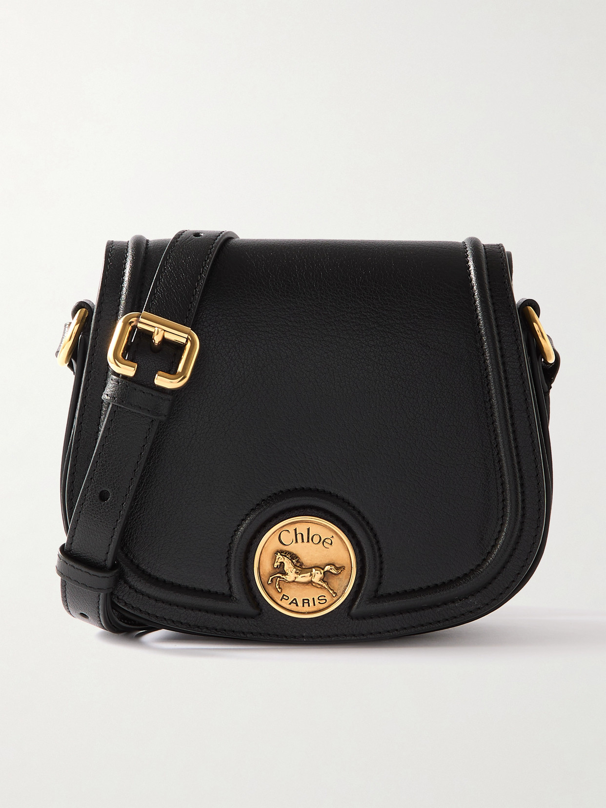 Chloé Horse Medal Small Textured-leather Shoulder Bag In Black
