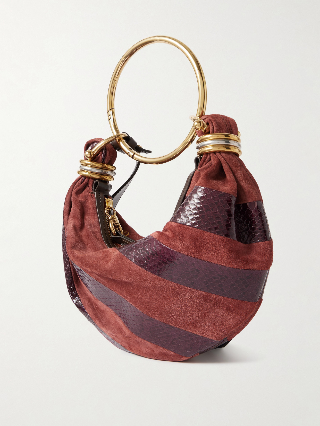 Chloé Bracelet Embellished Suede And Snake-effect Leather Shoulder Bag
