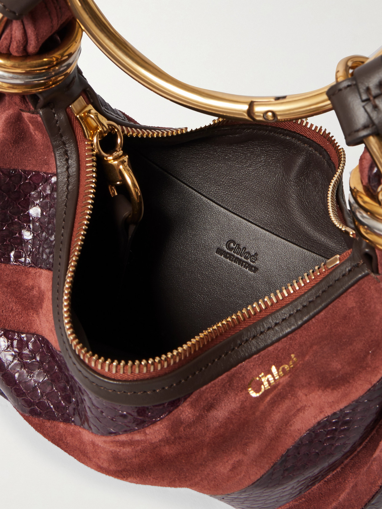 Chloé Bracelet Embellished Suede And Snake-effect Leather Shoulder Bag