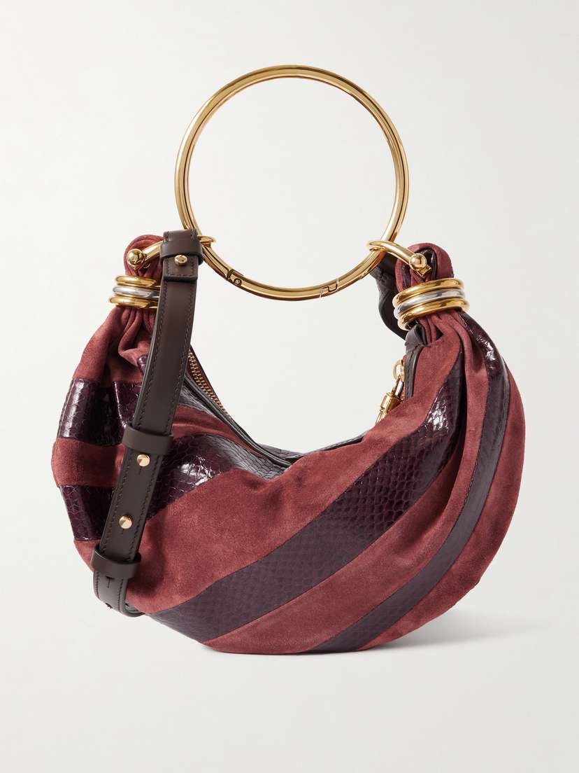 Chloé Bracelet Embellished Suede And Snake-effect Leather Shoulder Bag
