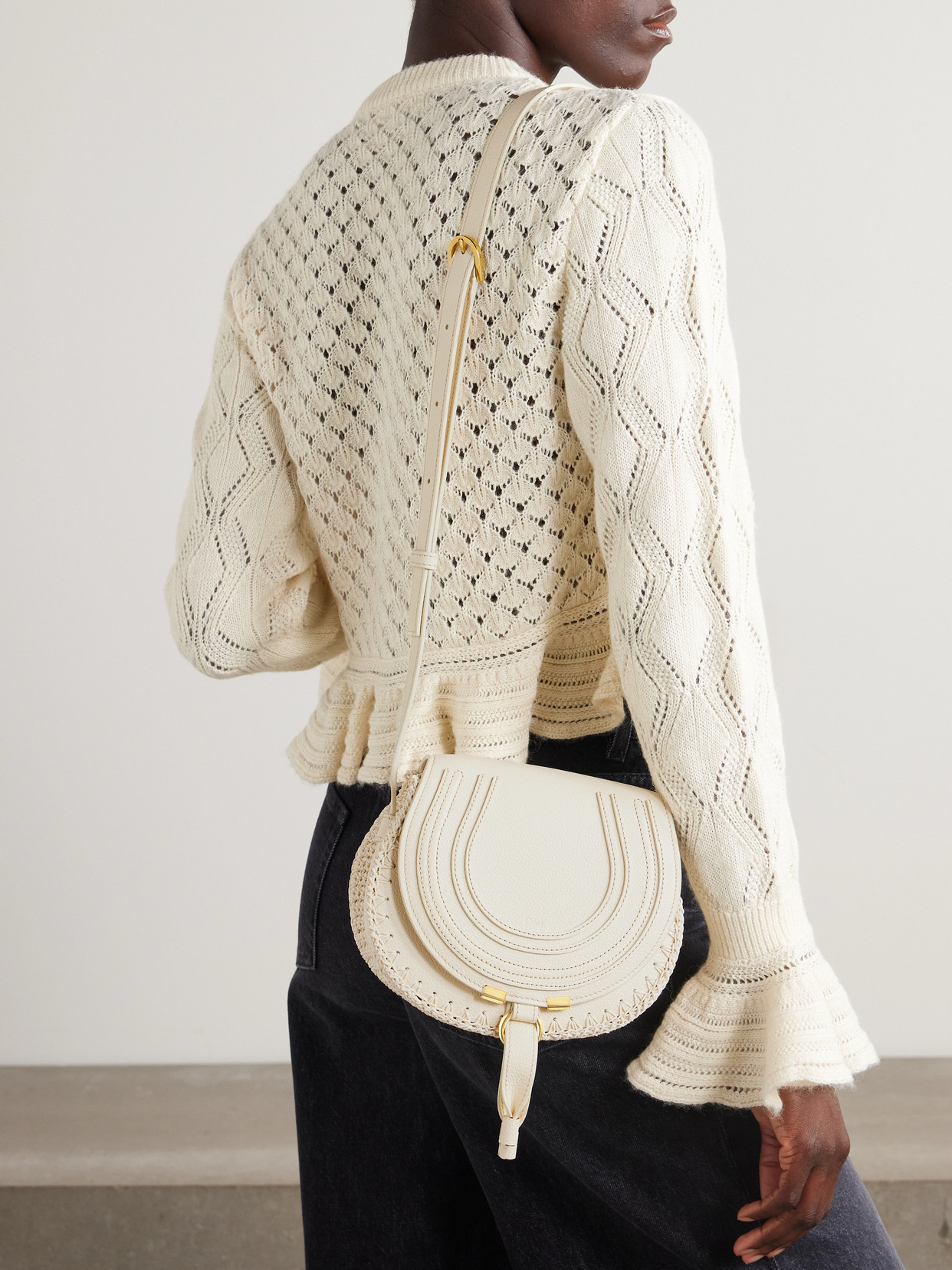 Chloé Marcie Textured-leather And Crocheted Cotton Shoulder Bag