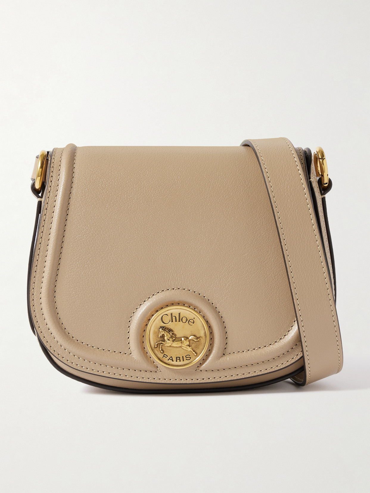 Chloé Horse Medal Small Textured-leather Shoulder Bag In Neutral