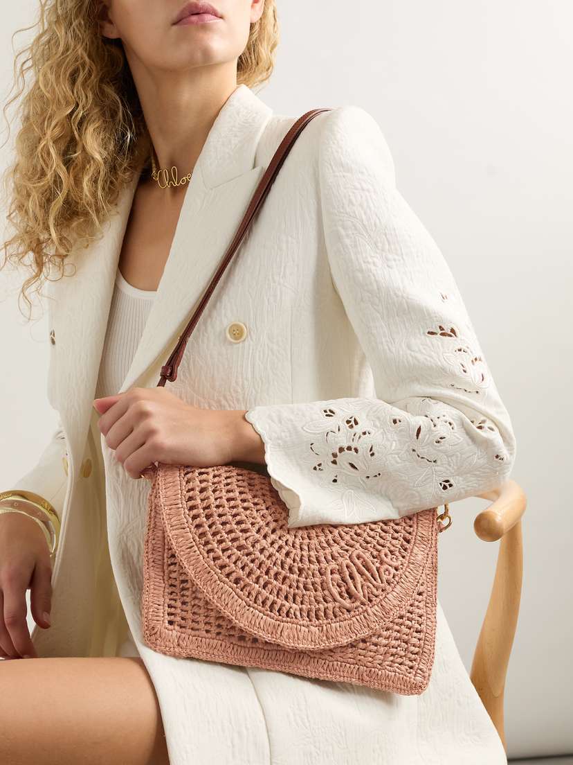 + Made For A Woman The Summer Banana Leather-trimmed Raffia Shoulder Bag | Image | 1