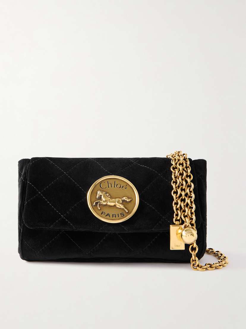 Chloé Heritage Small Embellished Quilted Velvet Shoulder Bag