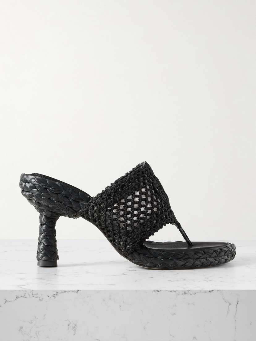 Chloé Isla Crocheted Raffia Mules