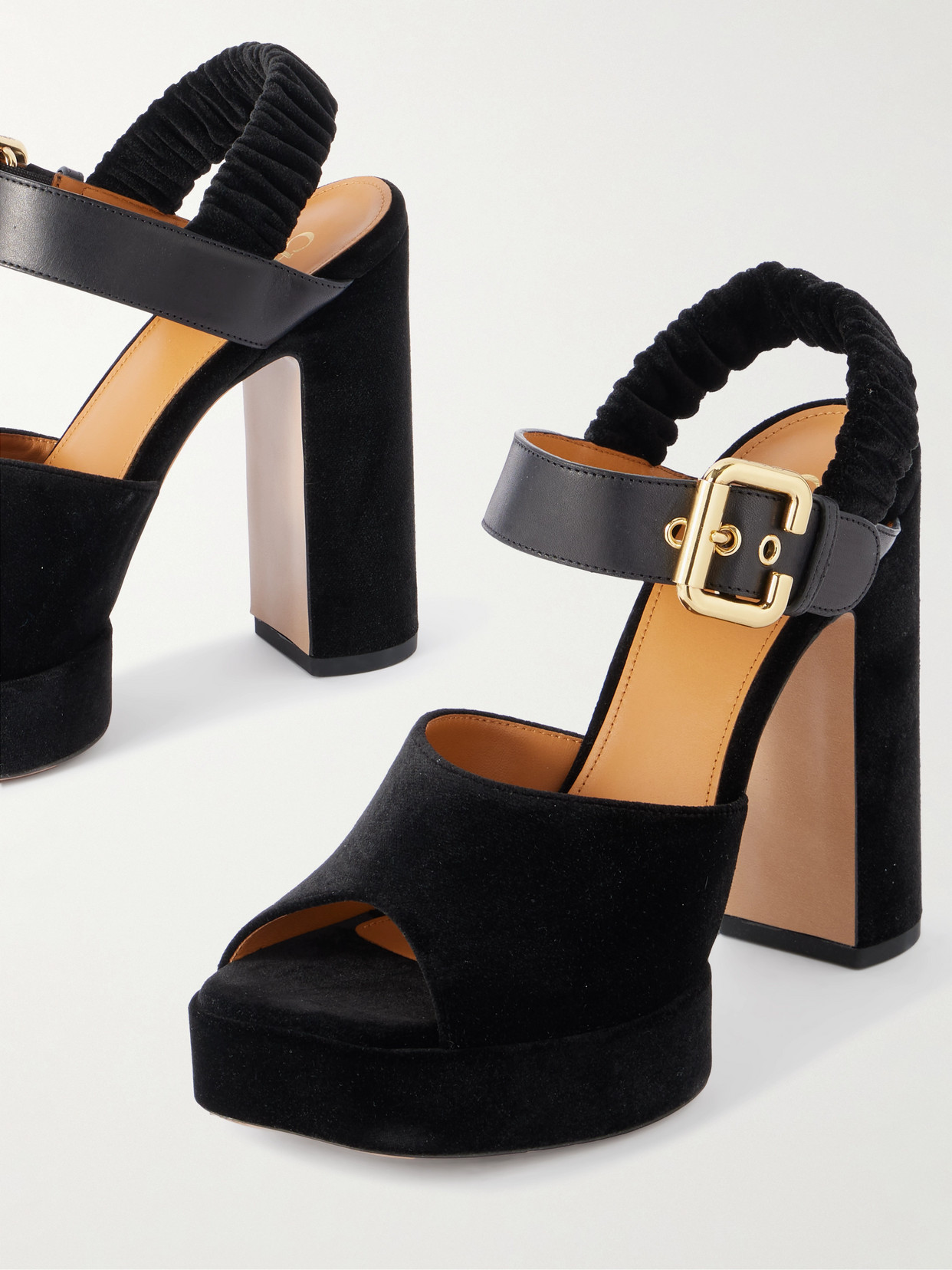 Chloé Paddington Leather-trimmed Velvet Platform Sandals In Black