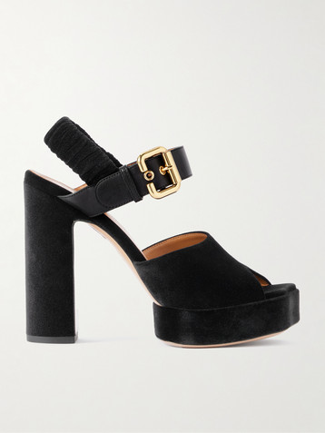 Chloé Paddington leather-trimmed velvet platform sandals