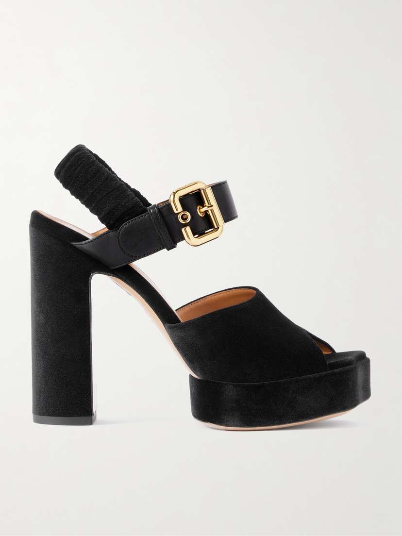 Chloé Paddington Leather-trimmed Velvet Platform Sandals