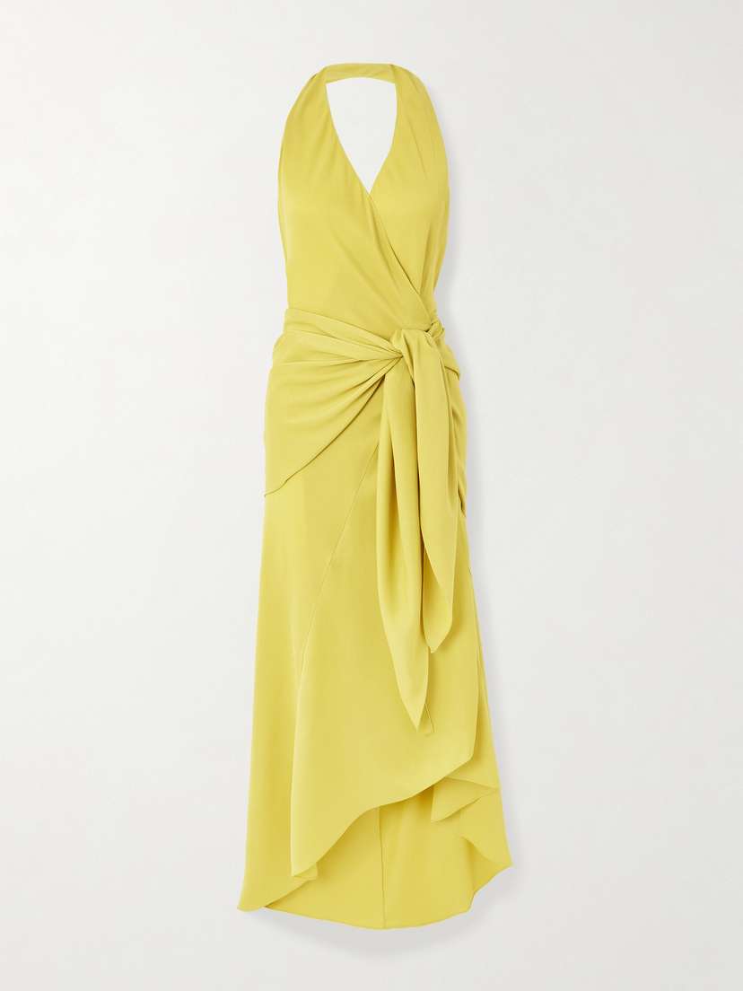 Cortana Banane Asymmetric Silk-crepe Halterneck Wrap Dress