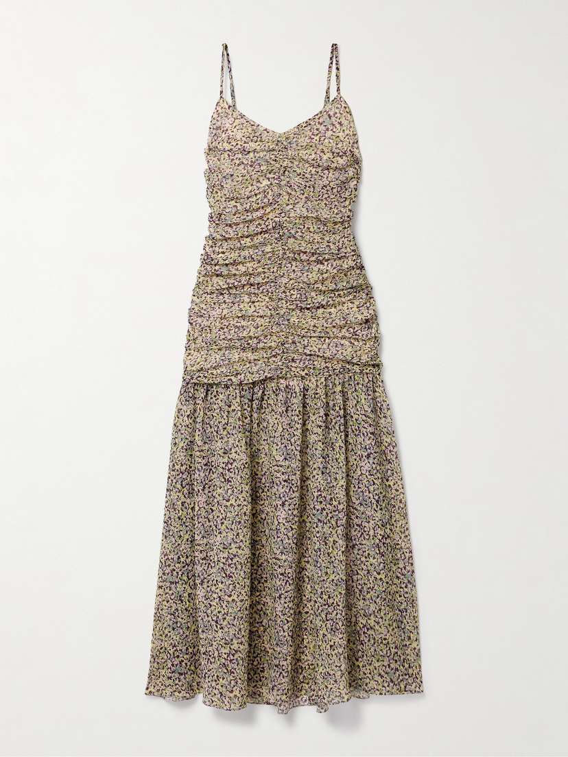 Kika Vargas Pamela Ruched Floral-print Chiffon Maxi Dress