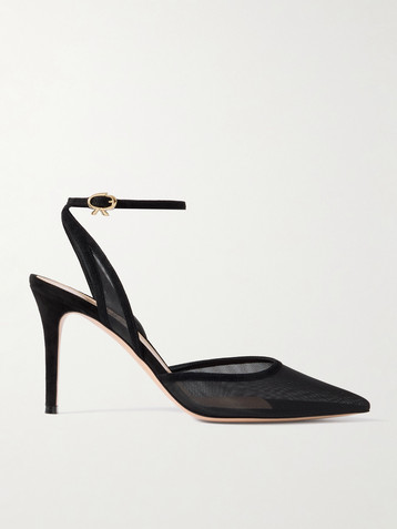 GIANVITO ROSSI 85 suede-trimmed mesh pumps