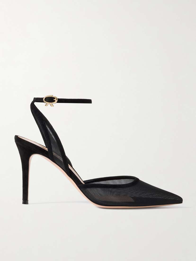 Gianvito Rossi 85 Suede-trimmed Mesh Pumps