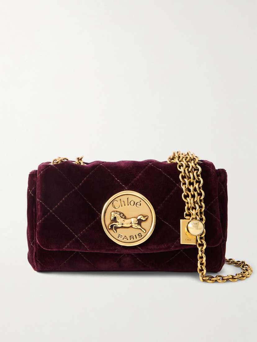 Chloé Heritage Small Embellished Quilted Velvet Shoulder Bag