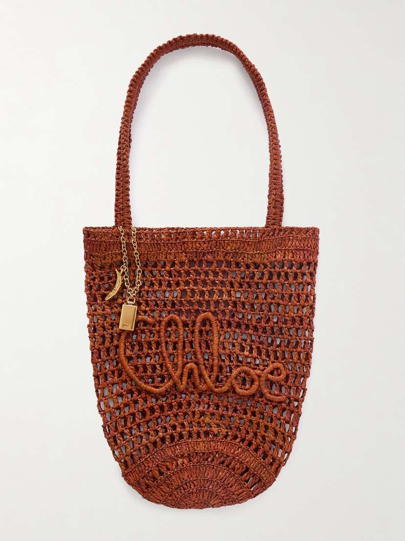 Chloé Summer Banana Embellished Embroidered Raffia Tote