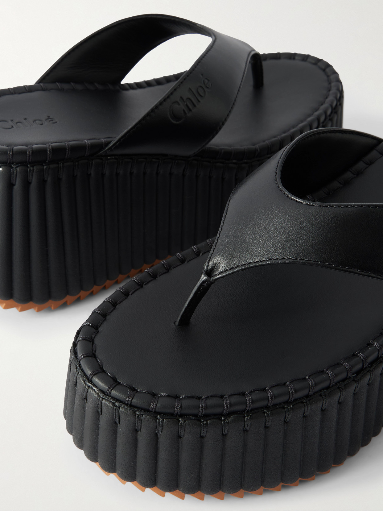 Chloé Nama Leather Platform Flip Flops